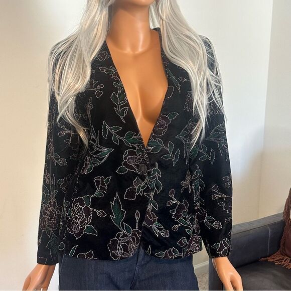 Vintage Burnout Velvet Blazer Size 12P Floral Jacket Boho Goth Whimsigoth 90s - Picture 1 of 9